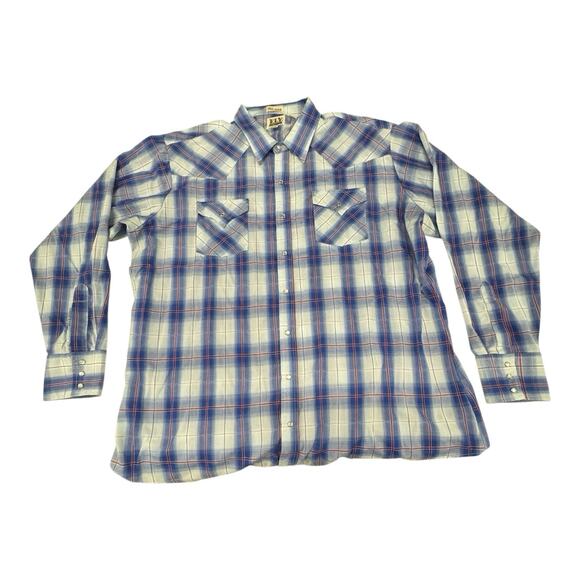 Ely Cattleman Shirt Men's 2XL Tall Western Pearl Snap Blue Red Plaid LS - Picture 1 of 6